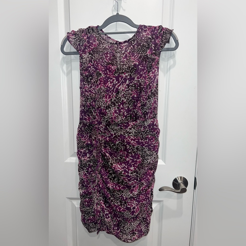 Express Women’s Animal Print Sleeveless Ruched Purple Mini Dress Size Small New